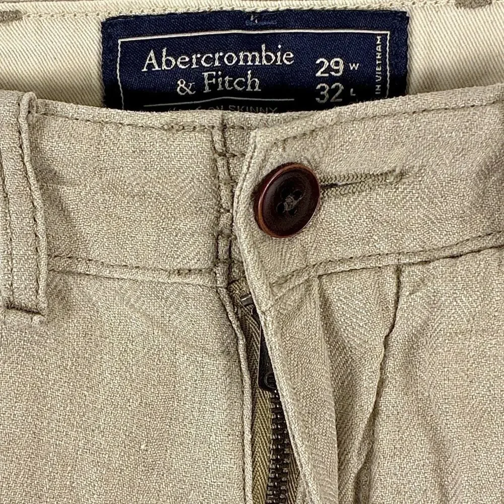 Abercrombie & Fitch Pants Men Size 29x32 (30x32) Beige Langdon Skinny 100% Linen
